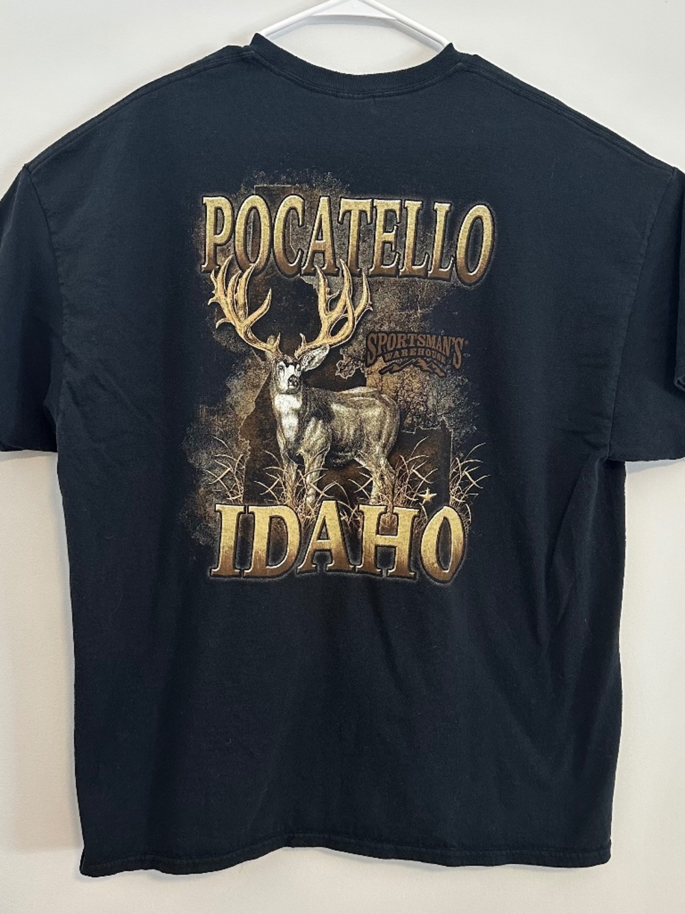 Pocatello Idaho Deer Animal Graphic Print T-Shirt 2XL Black Y2K Short Sleeve